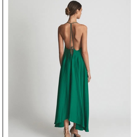 Reiss plunge neck dress in Emerald Green - Picture 4 of 7